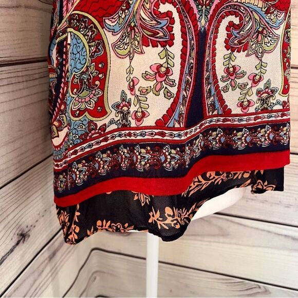 Patrons of Peace Red & Navy Patterned Layered Split Back Tank Top - Picture 3 of 6